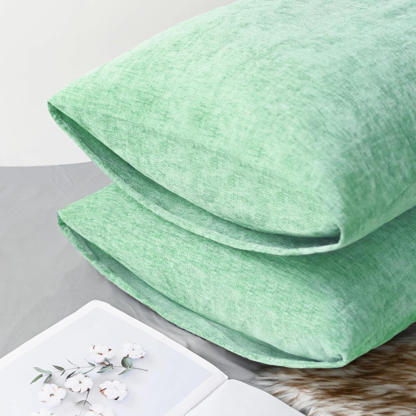 CaliTime Throw Pillow Covers Decorative 20 X 26 Inches Pack of 2 Cozy Chenille Standard Pillow Shams Cases for Couch Sofa Bed Living Room Home Grey Green