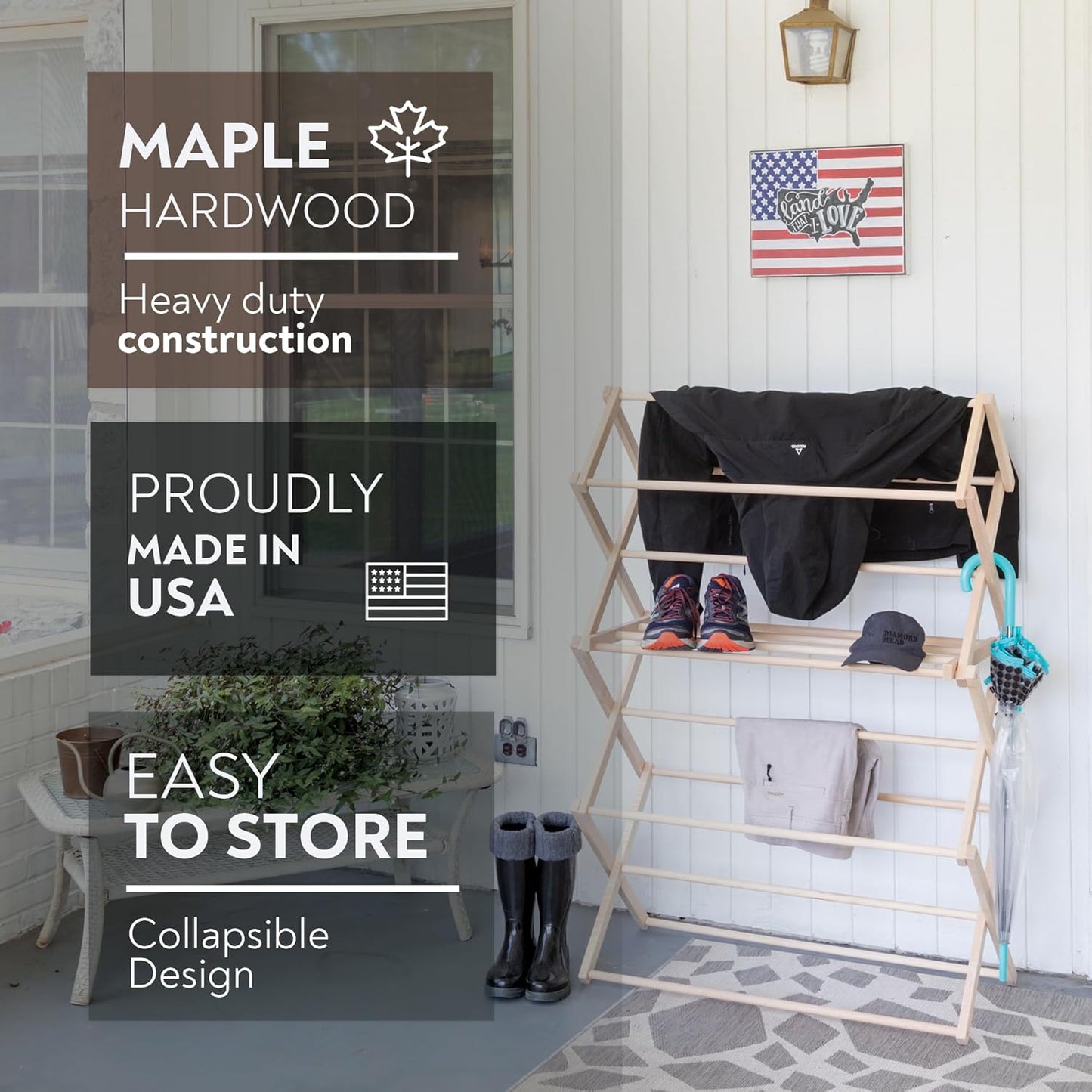 Pennsylvania Woodworks Clothes Drying Rack: Solid Maple Hardwood Laundry Rack for Bedding, Blankets, Towels & More, Heavy Duty, Folding Drying Rack Made in USA, No Assembly Needed, Extra Large