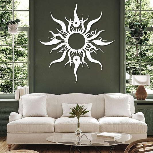 Hotuijxca Metal Wacky Sun Wall Art, Wacky Sun Metal Decor for Livingroom, Bedroom (White, 31"x30"/80x77cm, metal wall art)