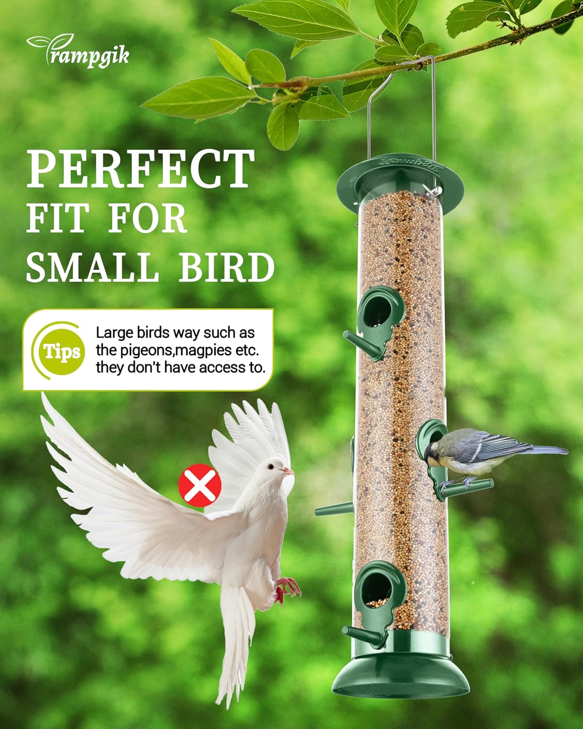 Bird Feeders for Outdoors Hanging,Finch Feeders for Outside,Chew-Proof Hanging Bird Feeder,Rust-Proof Birdfeeder,Squirrel Proof 6 Ports Metal Bird Feeder,14 Inch,1 Pack,Green