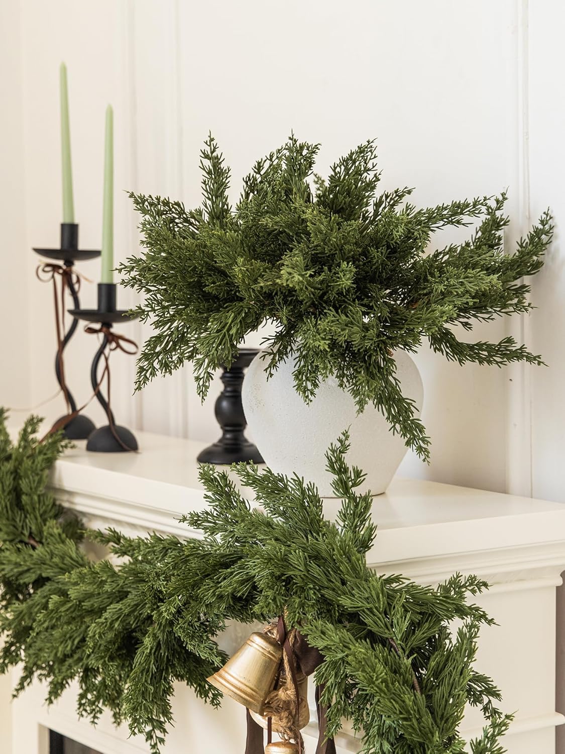 MISSPIN 12 Pcs 19.5 Inches Christmas Cedar Branches, Cedar Artificial Christmas Branches DIY Crafts Faux for Xmas Indoor Outdoor Home Decor