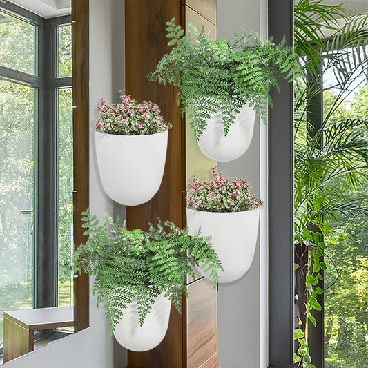 Sungmor Wall Hanging Corner Planters, 4PC White Wall Mounted Flower Pots, Self Watering Wall Planter for Indoor Plants, Right Angle Corner Hanging Pot, Great for Balcony Home Office Bar Corner Decór