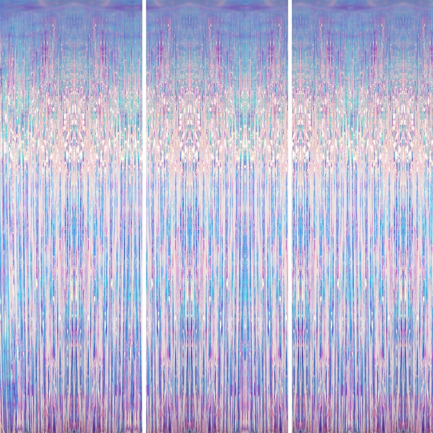 GOER 3.2 ft x 6.5 ft Metallic Tinsel Foil Fringe Curtains Photo Backdrop Party Streamers for Mermaid Birthday Party Decorations(3 Packs,Neon Blue)