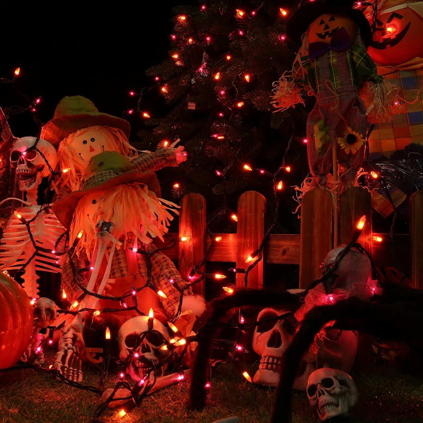 ODEETRONIC Purple Orange Lights, 21.63ft 100 Count Mini Incandescent Halloween Lights, 120V UL Certified Connectable Plugin Outdoor Tree Light, Brown Wire Indoor String Light for Party Spooky Decor