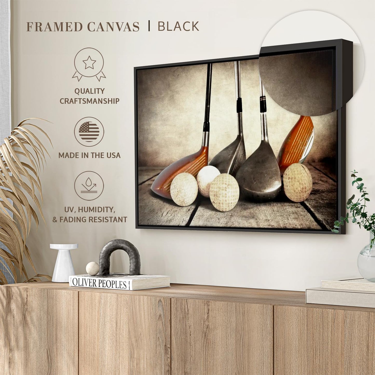 Elephant Stock Golf Sets Wall Art - Horizontal Framed Canvas - 1-Piece Mancave Wall Decor - Photography Sports Canvas Print - Yellow and Brown Decor for Wall - 19" X 13"