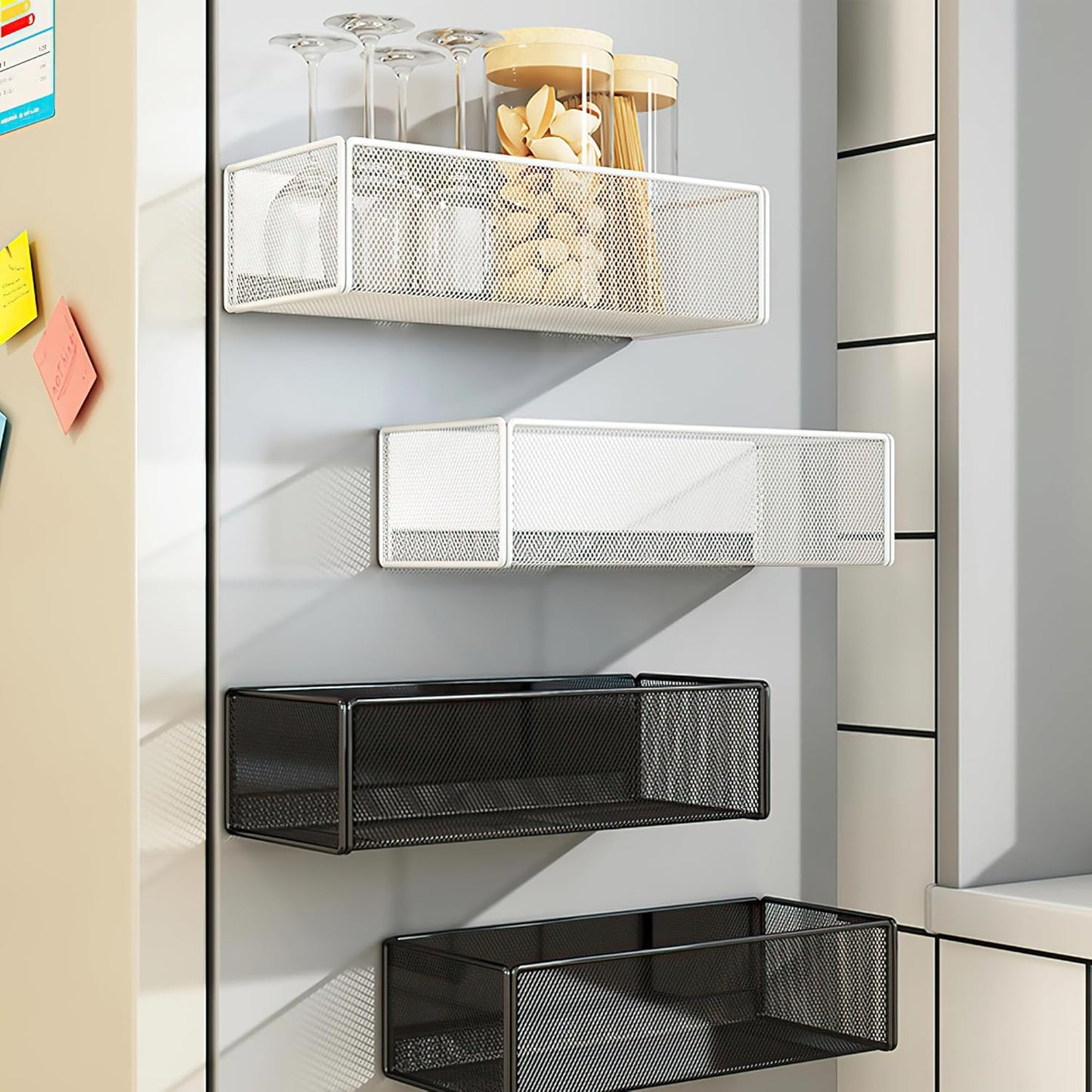 Magnetic Basket Organizer Holder for Fridge Magnetic Storage Bin Box Containers for Refrigerator Whiteboard Classroom (Large, Black)