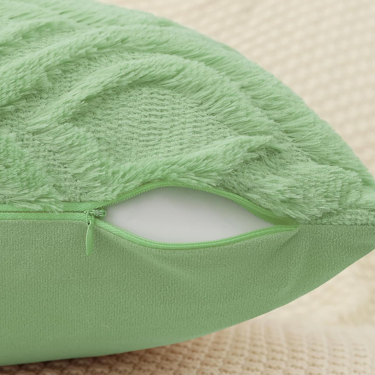 decorUhome Throw Pillow Covers 20x20 Inch Set of 2, Soft Plush Decorative Faux Fur Sage Green Solid Couch Pillow Covers, Accent Farmhouse Neutral Square Euro Pillow Cases for Sofa Bed Living Room