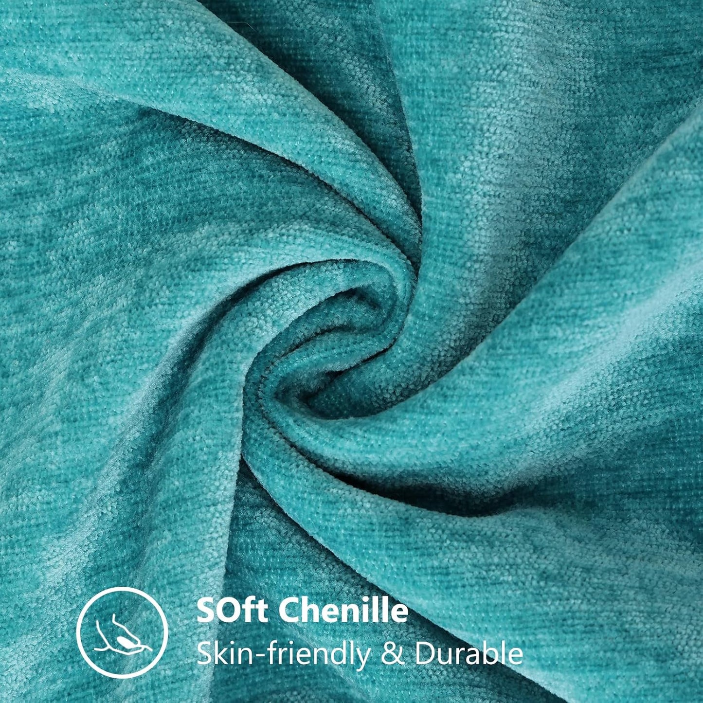 decorUhome Chenille Soft Throw Pillow Covers 24x24 Set of 2, Farmhouse Velvet Neutral Decorative Euro Pillow Covers with Stitched Edge for Couch Sofa Bed Home Decor, Turquoise