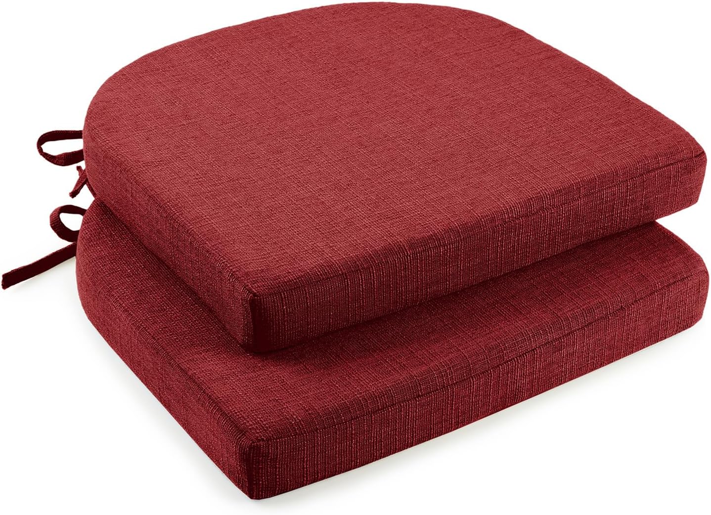 downluxe Indoor Chair Cushions for Dining Chairs, Soft and Comfortable Textured Foam Kitchen Chair Pads with Ties and Non-Slip Backing, 16" x 16" x 2", Red, 2 Pack