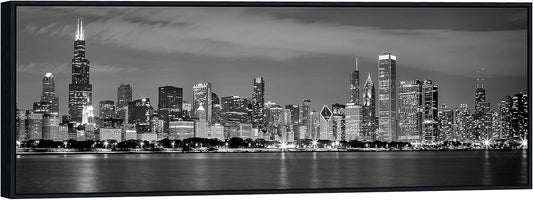 Wieco Art Framed Wall Art Chicago City Center Skyline Black and White Wall Decor Canvas Prints Modern Cityscape Wall Decorations for Living Room Pictures for Bedroom Decorations