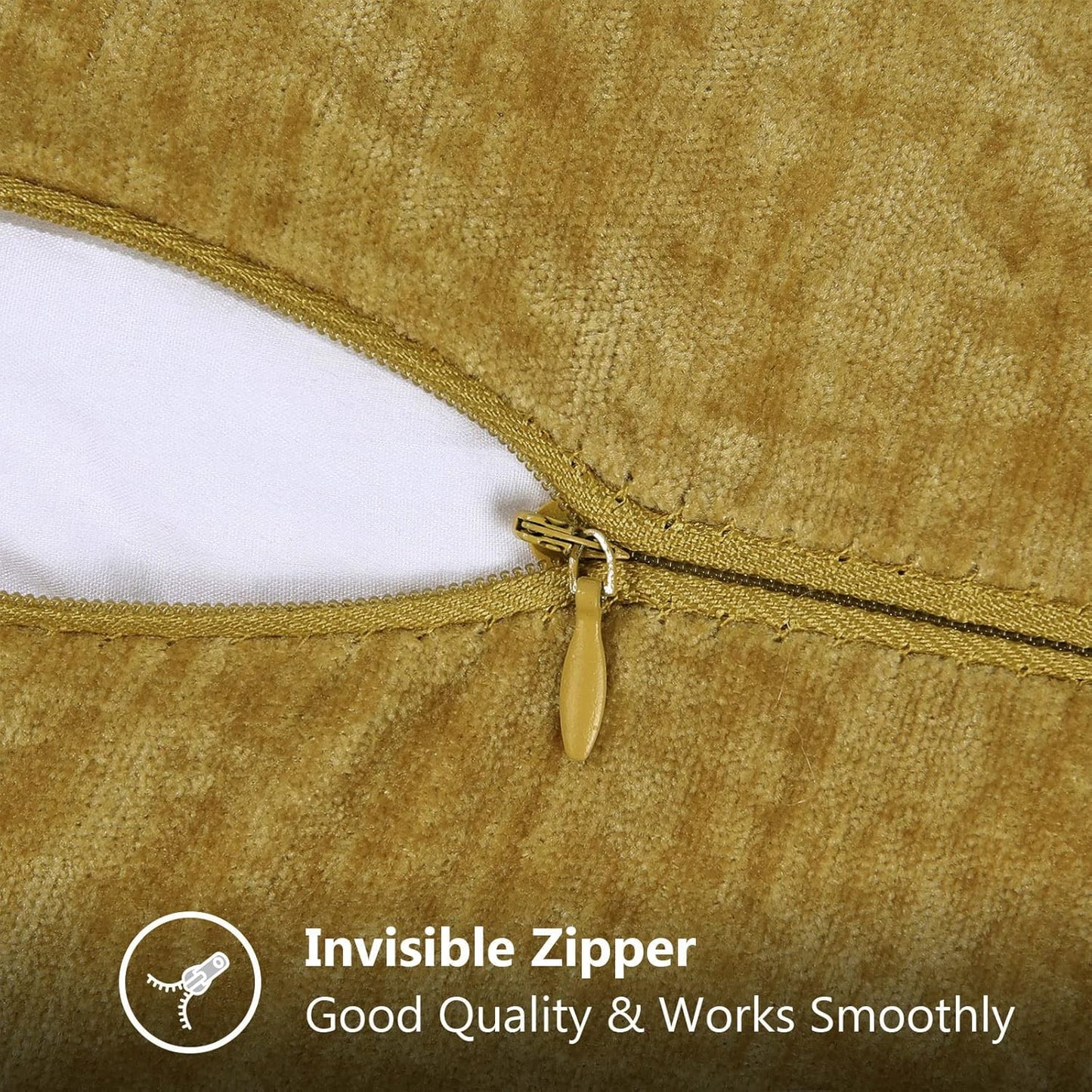 decorUhome Chenille Soft Throw Pillow Covers 20x20 Set of 2, Farmhouse Velvet Neutral Decorative Euro Pillow Covers with Stitched Edge for Couch Sofa Bed Home Decor, Mineral Yellow