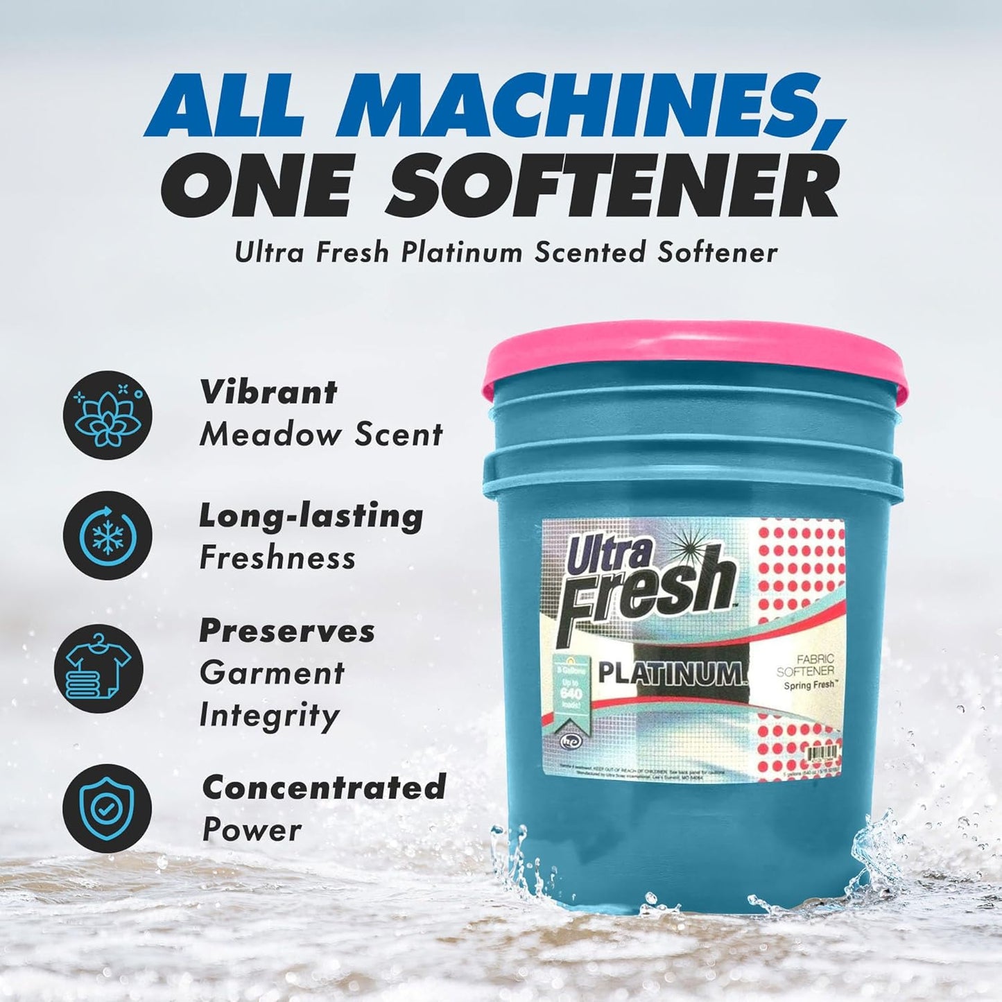 Ultra Fresh 5 Gallon Platinum Fabric Softener for All Machine Types, Liquid Laundry Softener, Up to 640 Loads, Spring Fresh