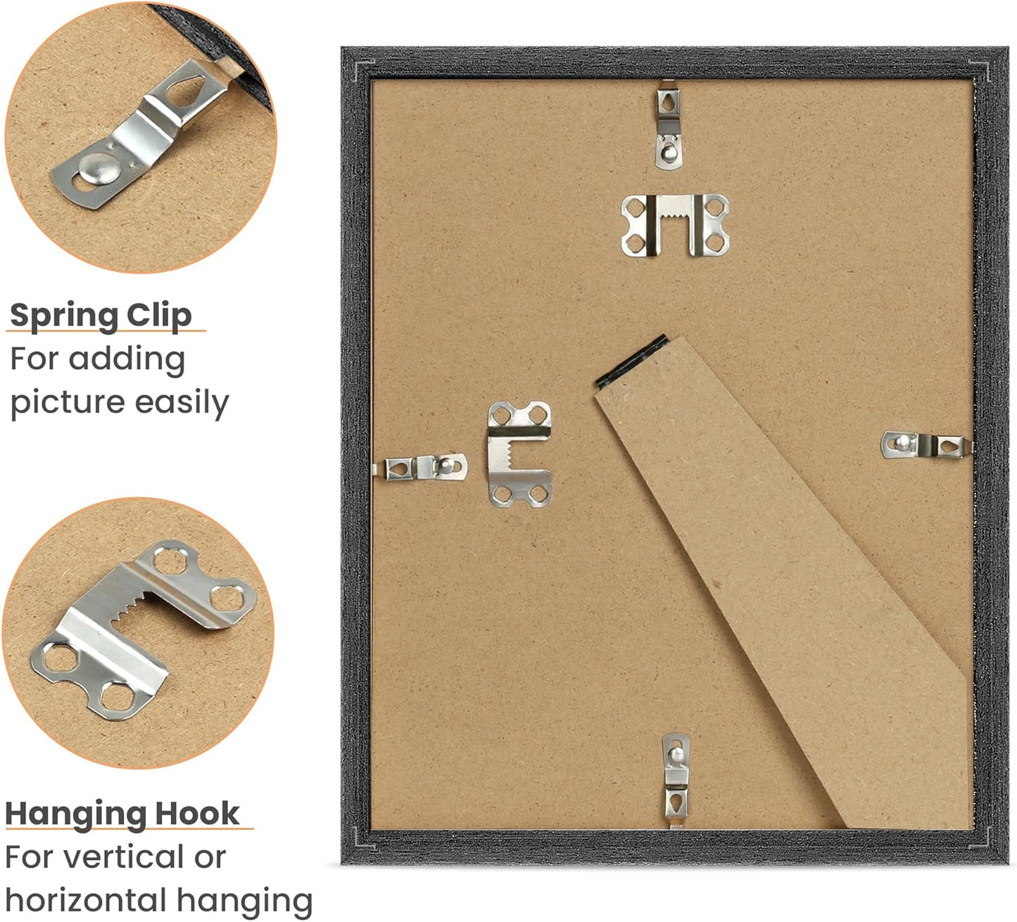 upsimples 8x10 Picture Frame, Natural Solid Wooden Picture Frames, Display 5x7 with Mat or 8 x 10 Without Mat, Wall or Tabletop, 1 Pack, Black
