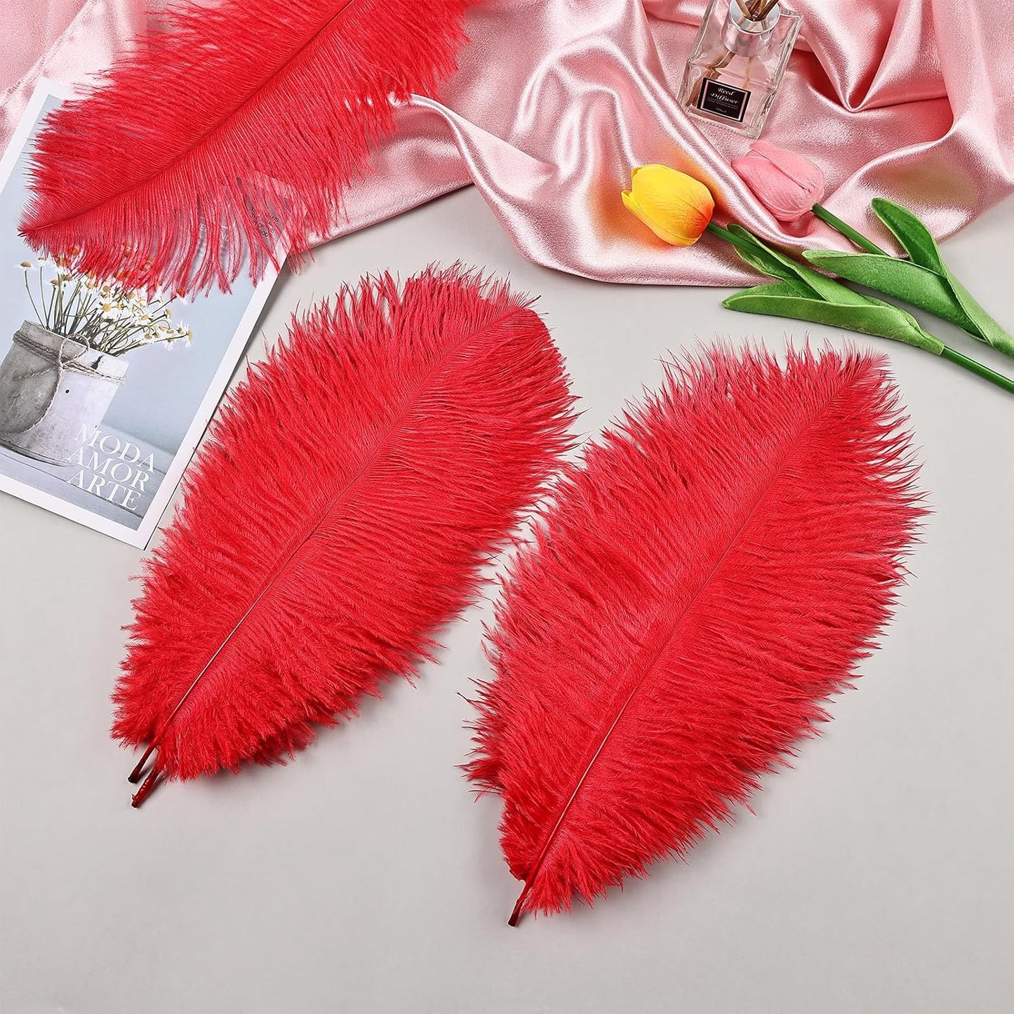 THARAHT 24pcs Red Ostrich Feathers Natural Bulk 8-10Inch 20cm-25cm for Wedding Party Centerpieces Easter Gatsby and Home Decorate Ostrich Feathers