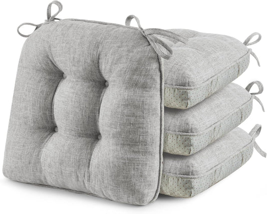 puredown® Chair Cushions for Dining Chairs, Tufted Memory Foam Chair Pads with Non-Slip Backing, Kitchen Seat Cushions with Ties, Washable Seat Pad Set of 4, 15.5" x 15.5" x 4", Light Grey