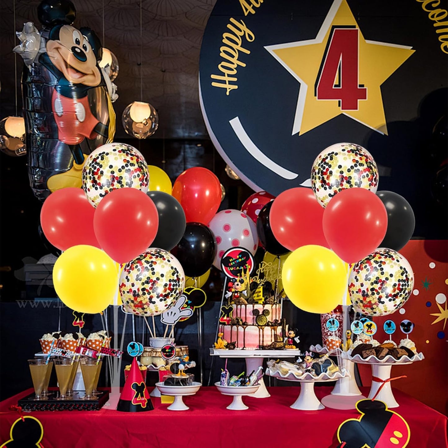 Red Yellow and Black Balloon Stand Centerpiece Table Decorations for Mouse Birthday Movie Night Party Decorations(Red yellow black set4)