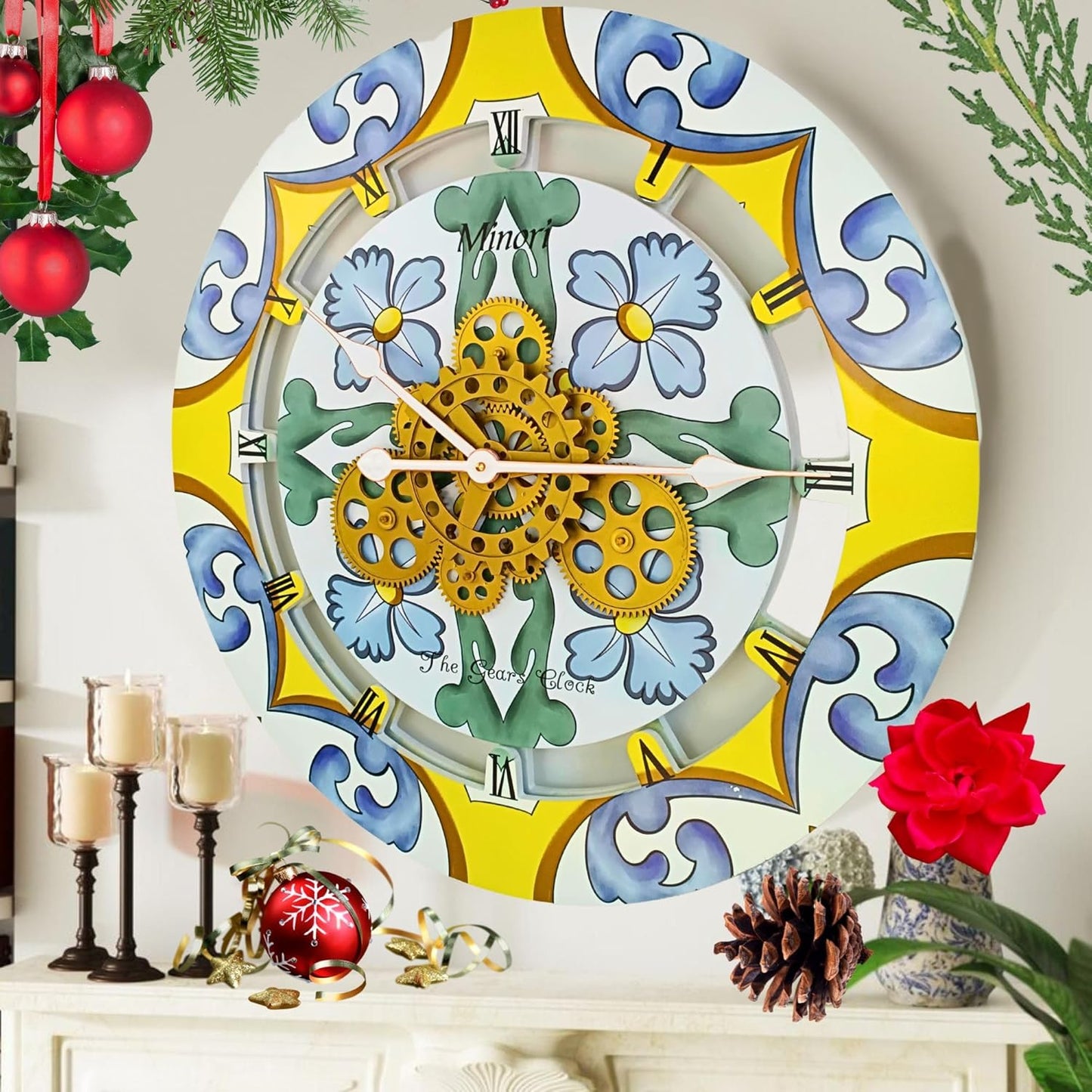 The Gears Clock Wall Clock Italy Collection with Moving Gears (Minori, 24 inch Round)