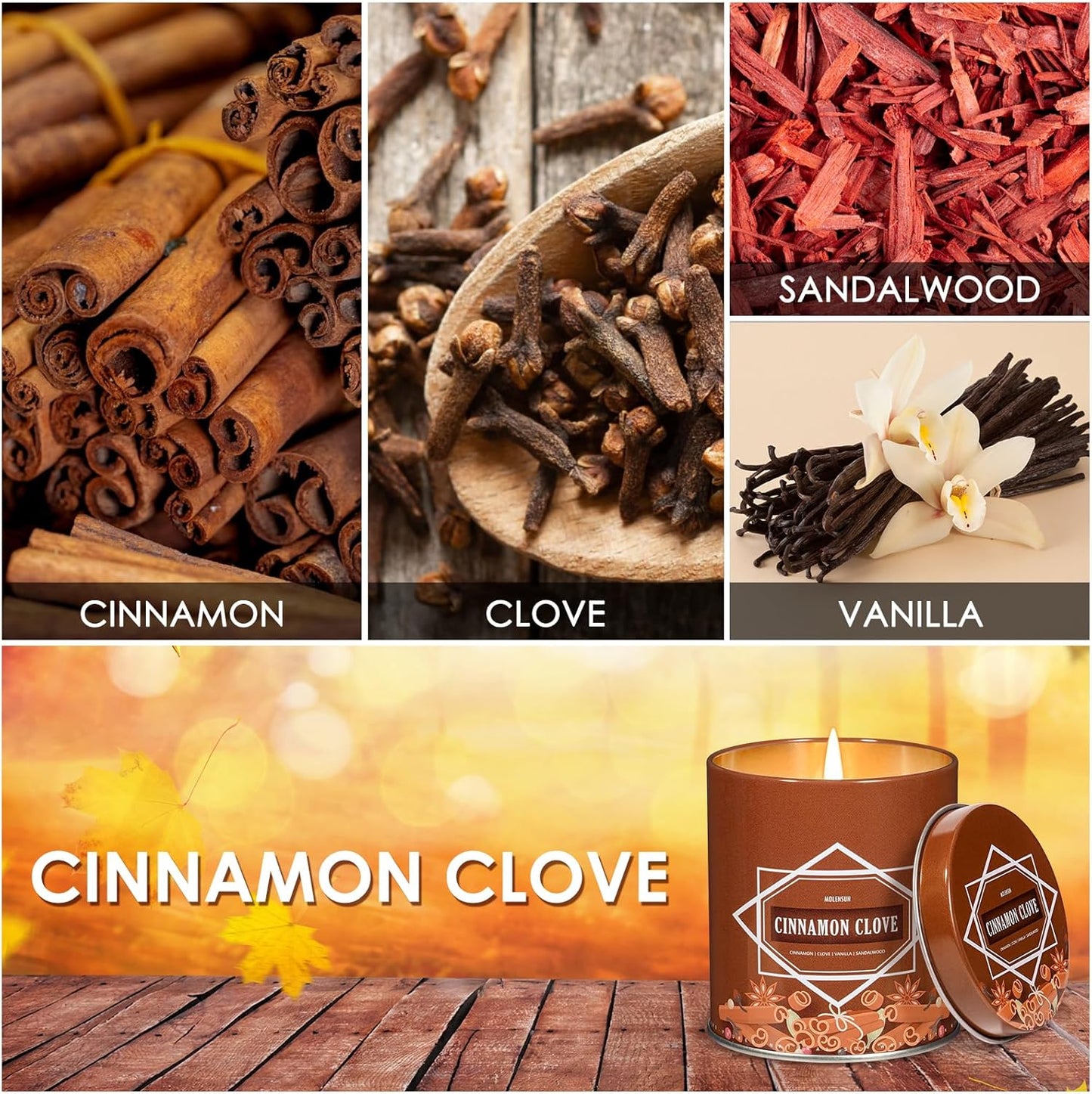 Cinnamon Clove Fall Scented Candle – 9 oz Soy Wax in Travel-Friendly Reusable Tin, Non-Toxic & Clean Burning, 50-Hour Burn – Cozy Autumn Fragrance, Holiday Gift & Fall Decor for Women & Men