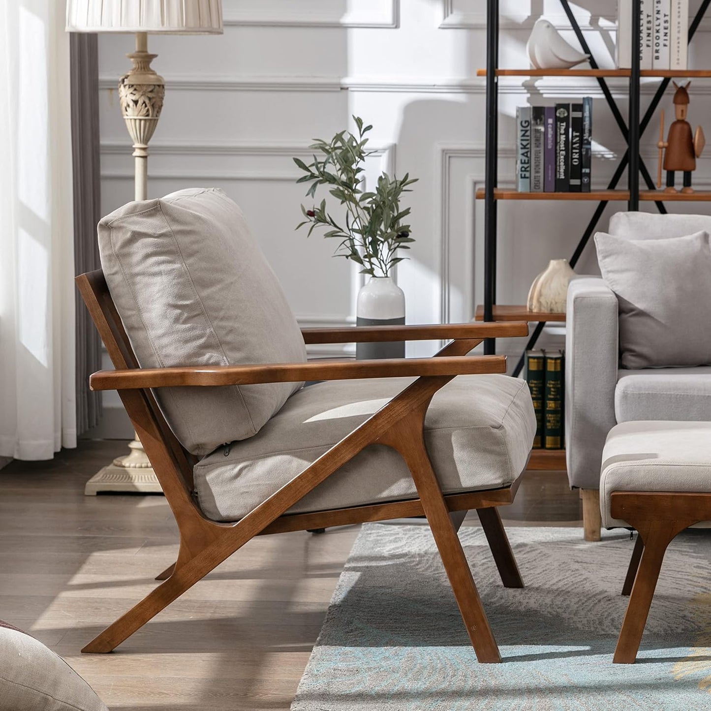 chairus Mid Century Accent Armchair Modern Upholstered Lounge Chair Compfy Leisure Arm Chair for Living Room Fireplace/Bedroom/Reception/Dorms, Denim Fabric Beige