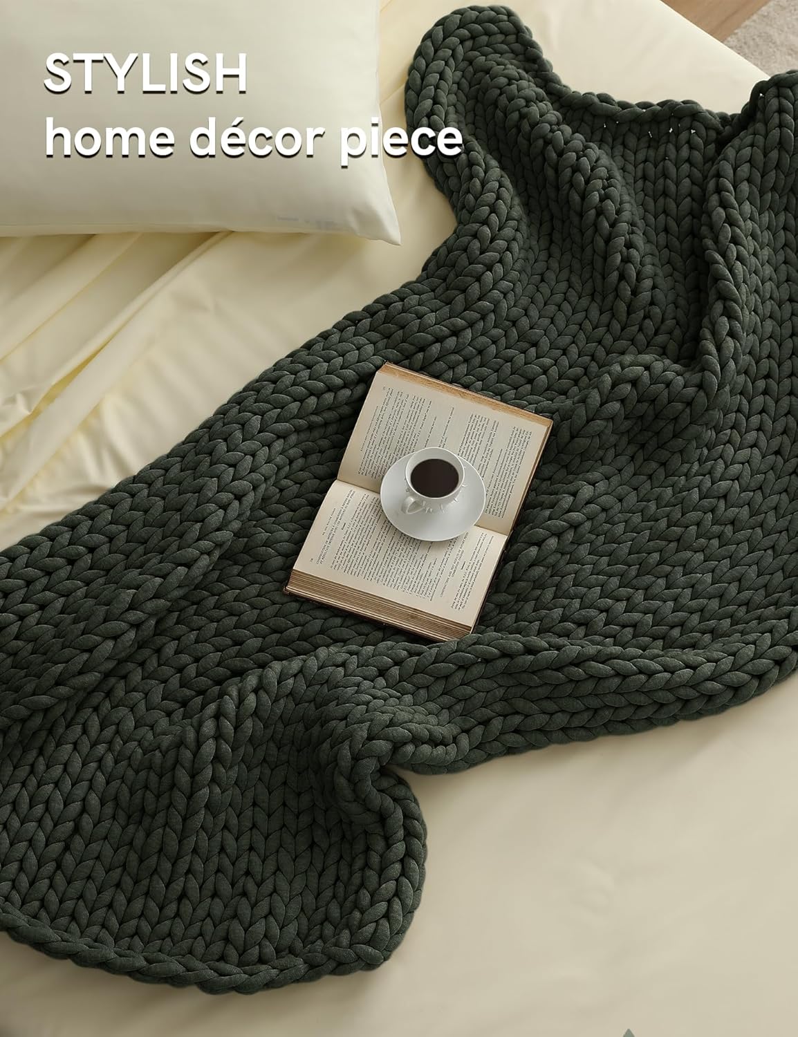 YnM Chunky Throw Blanket, Medium-Weight, Hand Knitted, Skin Friendly, Ventilated and Breathable, Machine Washable, Home Décor Piece for Couch, Sofa and Bed (Olive, 50x70 Inch)