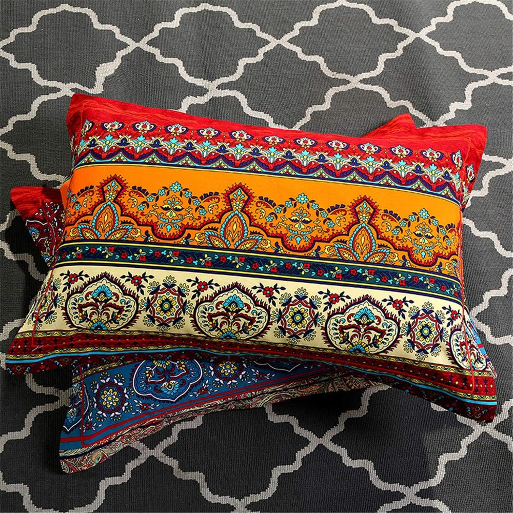 ABREEZE 3Pcs Bohemia Retro Bedding Ethnic Vintage Floral Duvet Cover Boho Bedding 100% Brushed Cotton Bedding Sets Damask Paisley Coloful Mandala Down Comforter Cover,Twin
