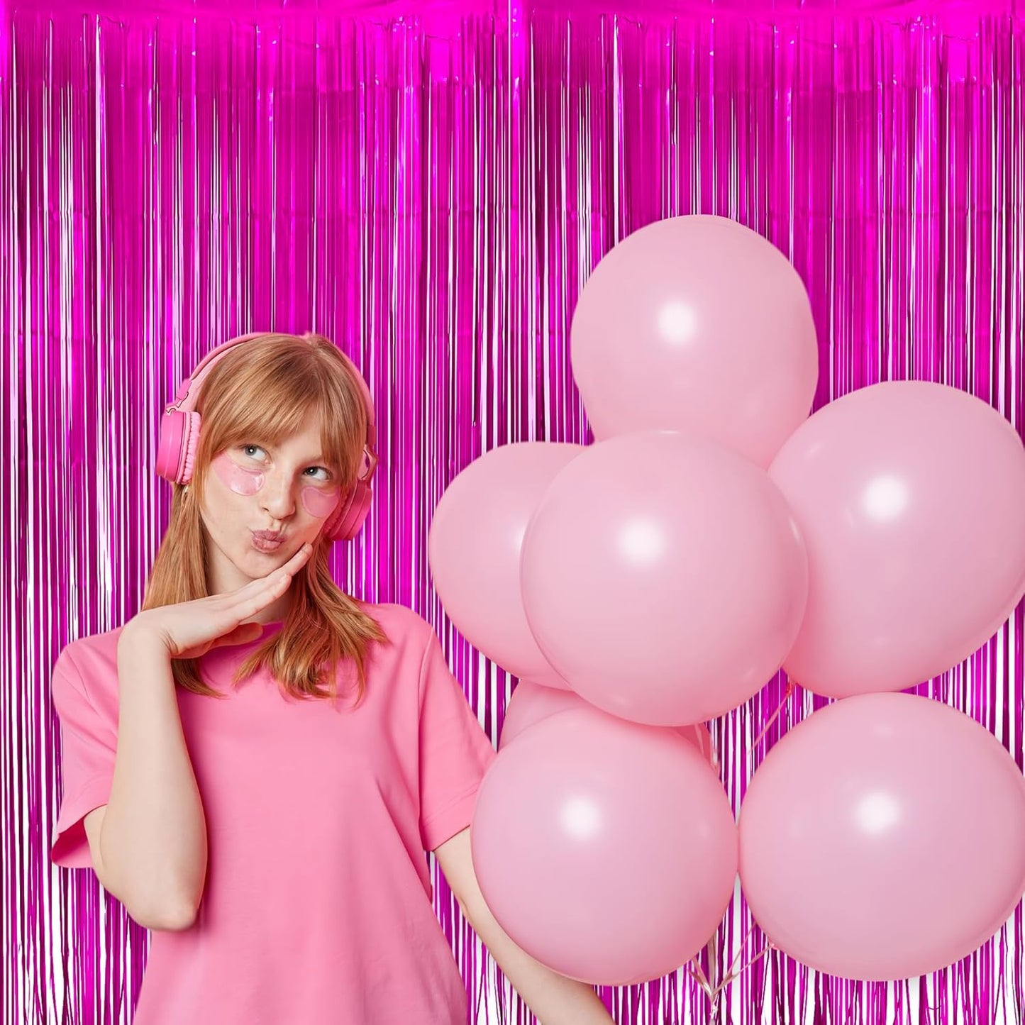 Hot Pink Party Streamers Backdrop - GREATRIL Shiny Fuchsia Tinsel Foil Fringe Curtain for Birthdays/Flamingo/Bachelorette/Galentine/Breast Cancer Awareness Decorations - 3.2ft X 8.2ft - 2 Packs