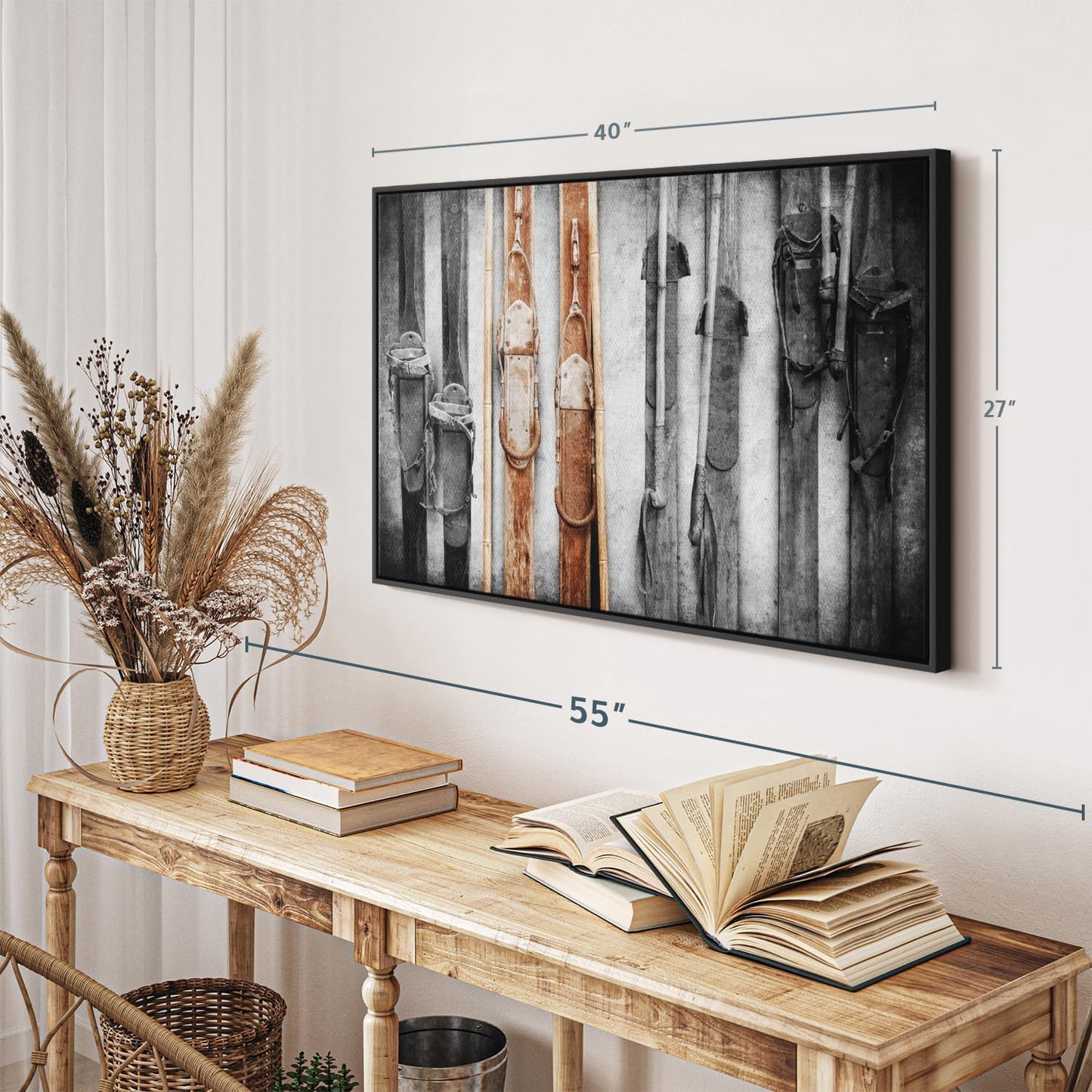 ElephantStock Ski Collection Wall Art - Horizontal Framed Canvas - 1-Piece Bathroom Wall Decor - Photography sports Canvas Print - Brown and Black Decor for Wall - 40" X 27"