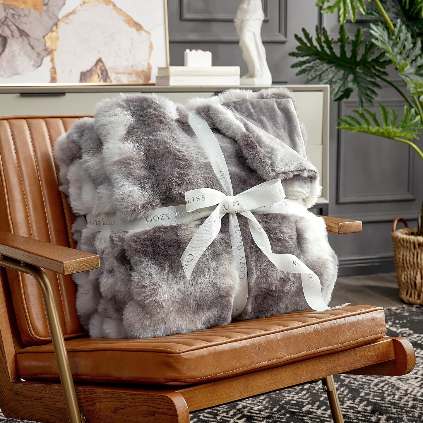 Cozy Bliss Faux Fur Throw Blanket for Couch, Fuzzy Soft Plush Thick Bubble Blanket for Sofa Bedroom Living Room, 108 * 90 Inches Tie Dye Taupe