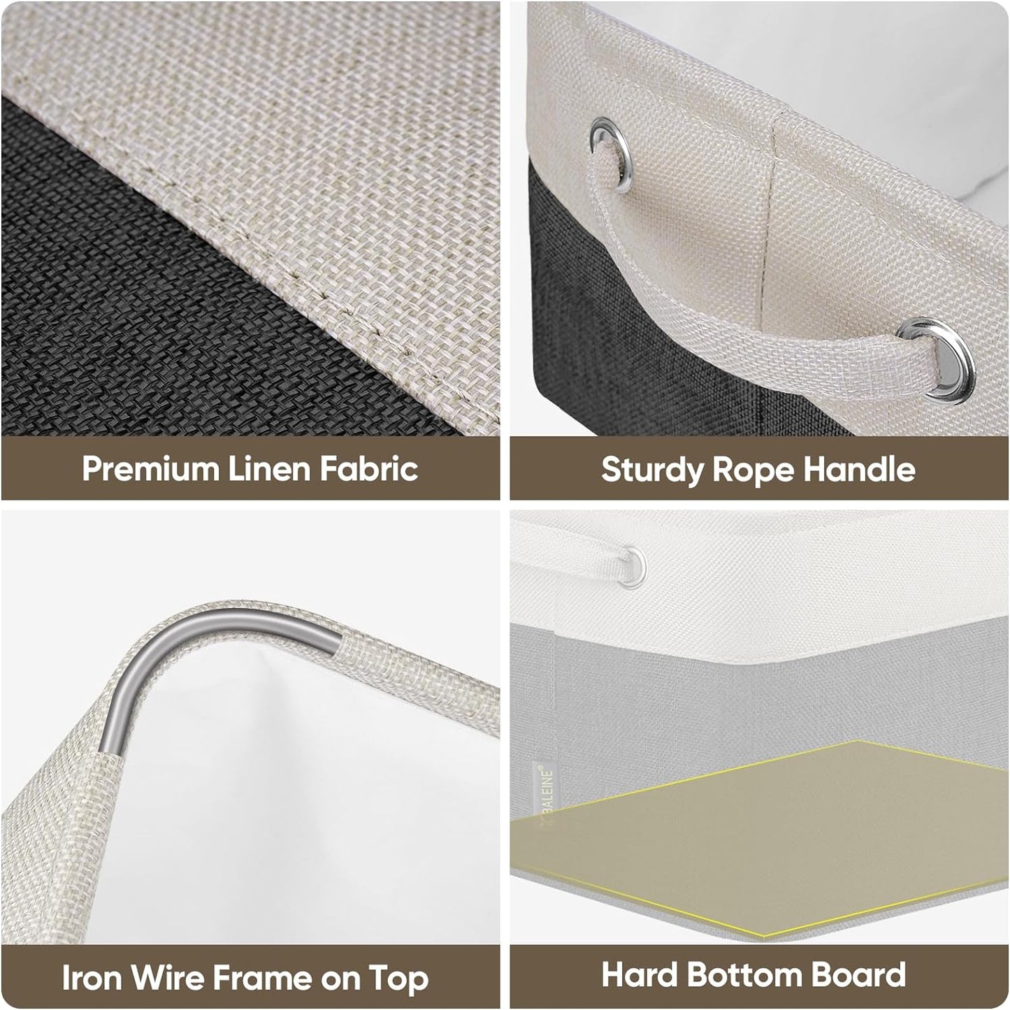 BALEINE 1 Pack Fabric Storage Bins for Shelves, Linen Storage Baskets for Organizing, Decorative Closet Bins for Clothes, Home (Black, 15''x11''x9.5'')