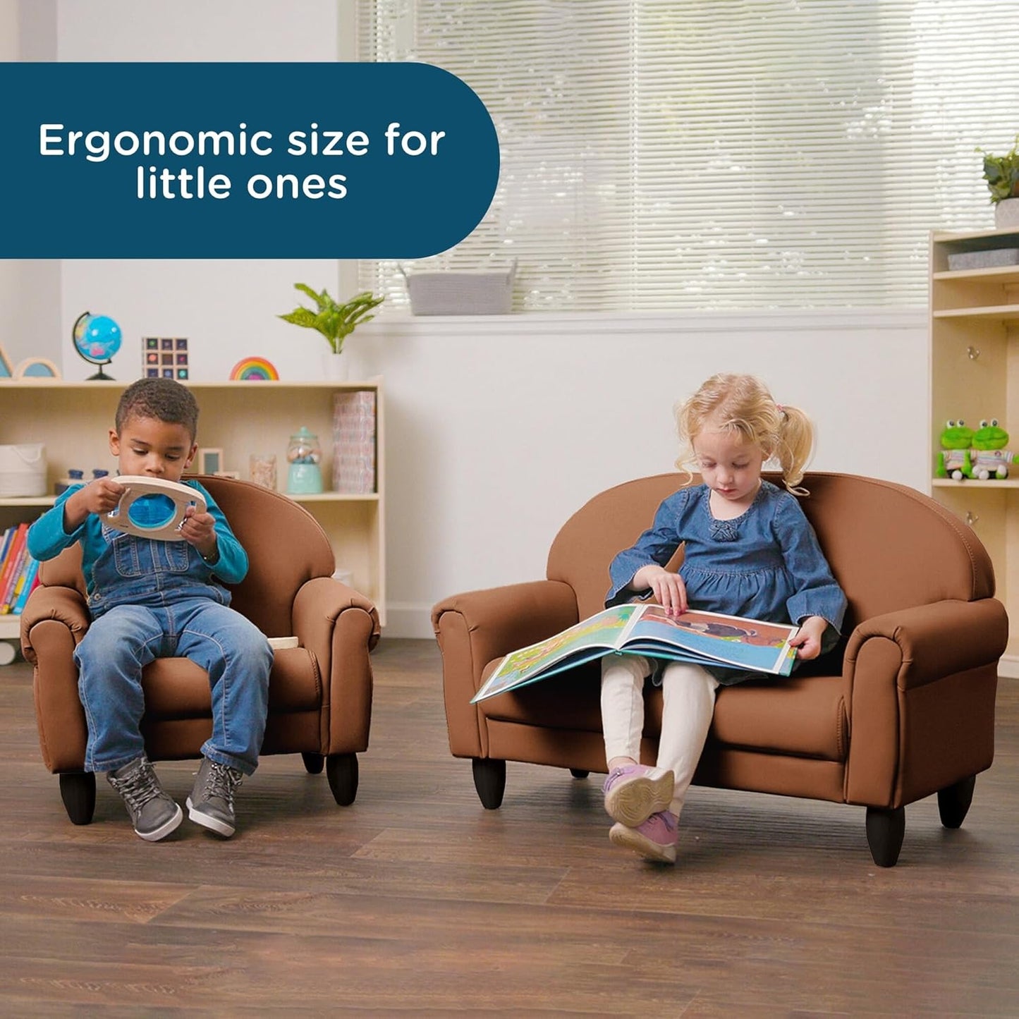 Children's Factory As We Grow Chair and Couch, Flexible Seating for Daycare or Preschool, Kids Reading Couch, Playroom Furniture, Walnut