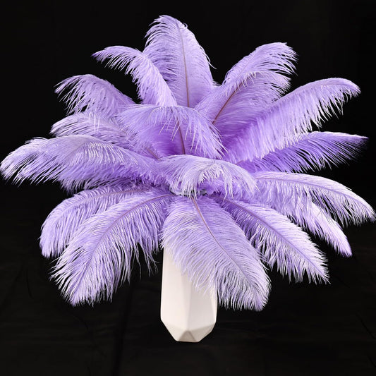 THARAHT Lavender Ostrich Feathers 24pcs Natural Bulk 10-12Inch 25cm-30cm for Crafts Wedding Party Centerpieces Easter Gatsbi and Decoration Feather