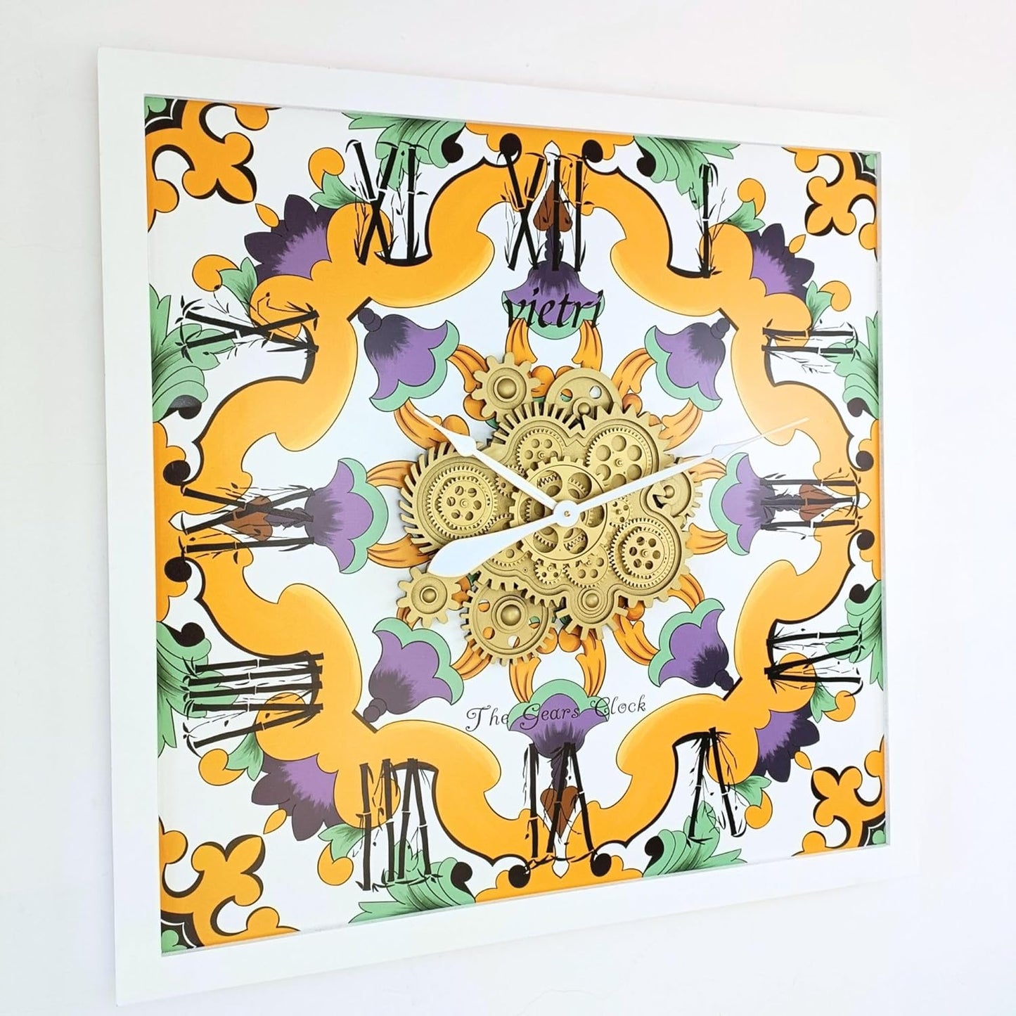 The Gears Clock Wall Clock Italy Collection with Moving Gears (Vietri, 36 inch Square)