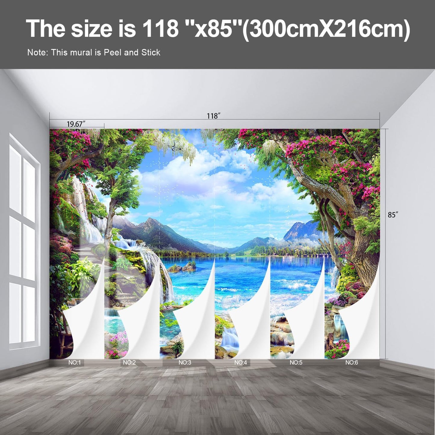 Landscape Lake Waterfall Wall murals Peel and Stick Wallpaper for Bedroom Living Room - 85"x118"