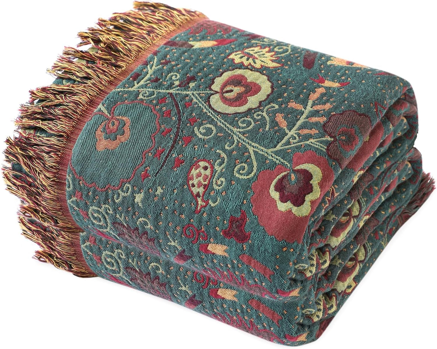 MSGKV Boho Throw Blanket for Couch and Sofa Cotton Blankets for Living Room Bedroom Reversable Florals Throw 60"x80" Breathable Cozy Blankets