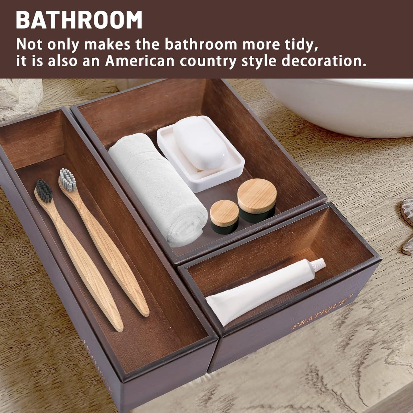 Bamboo Drawer Organizer - Kitchen Utensil Organizer Silverware Tray Cutlery Holder，Office Desk Supplies and Accessories,8.9 * 3 * 2.6,Nut-brown