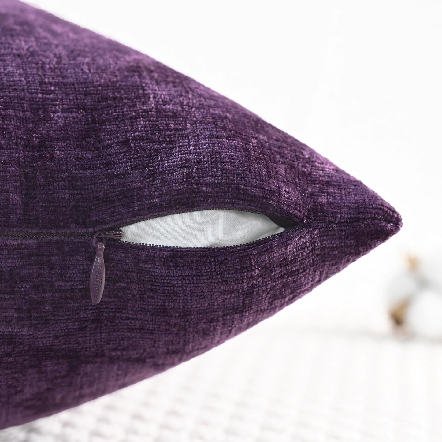 CaliTime Throw Pillow Covers Decorative 22 X 22 Inches Pack of 2 Cozy Chenille Cushion Cases for Couch Sofa Bed Living Room Home Plum Purple