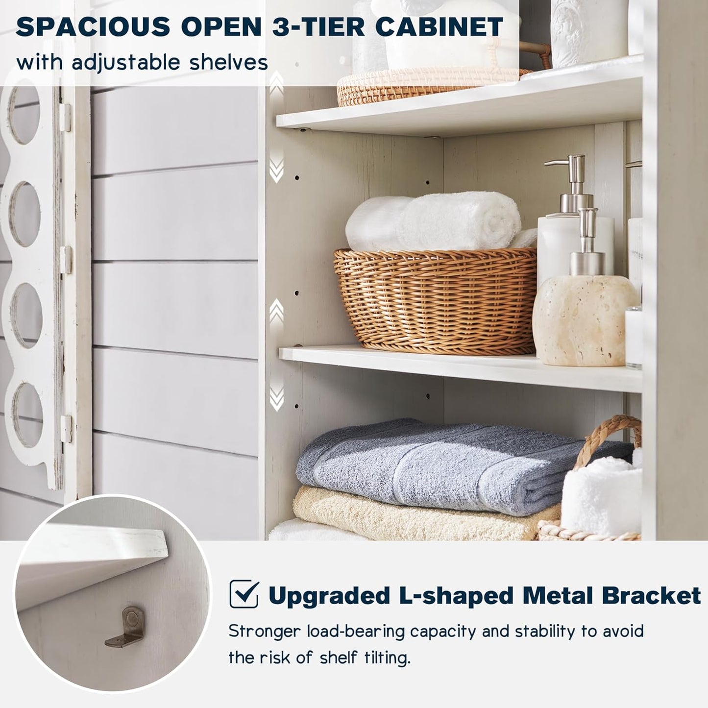 72" Tall Bathroom Storage Cabinet, Farmhouse Storage Cabinet with 2 Drawers, Adjustable Shelves & Barn Door, Cabinet for Bathroom, Living Room, Kitchen, Off White