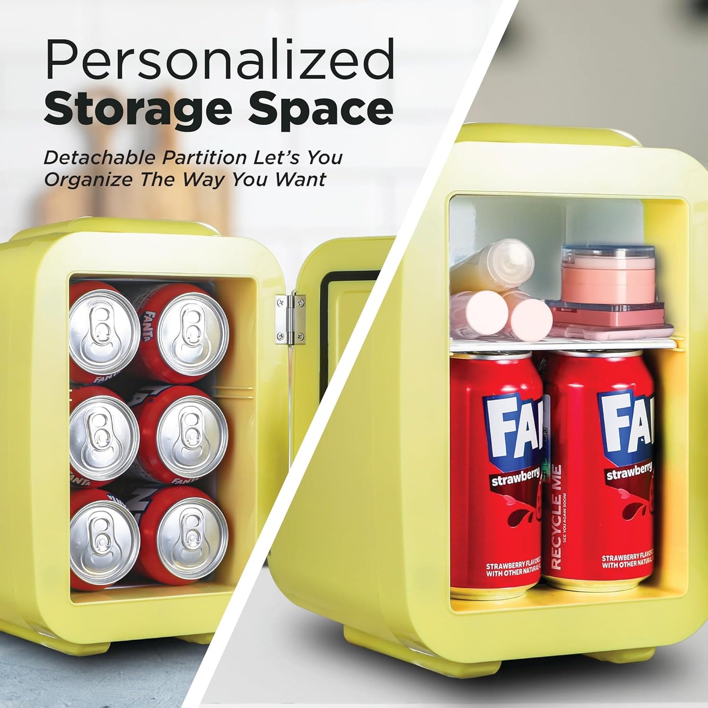IBMF4SUN Fridge for Bedroom, Skincare, Portable Cooler & Warmer for Makeup, for Office & Home Refrigerator, Mini (4 L / 6-Can), Sun Yellow