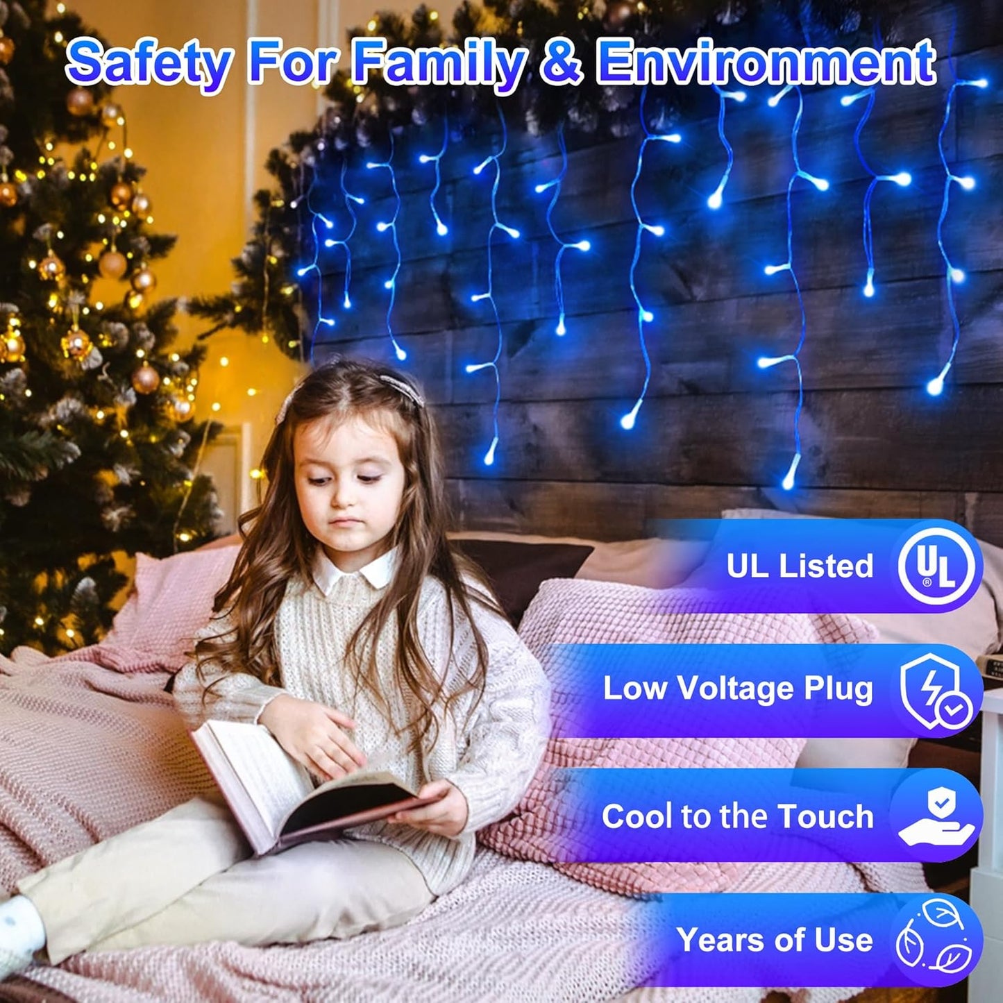 1296LED Christmas Lights with 288 Drops, 131ft 8 Modes Christmas String Lights Outdoor, Waterproof Christmas Decorations Fairy Lights with Timer Memory for Xmas Party Patio Window Fence Tree Blue