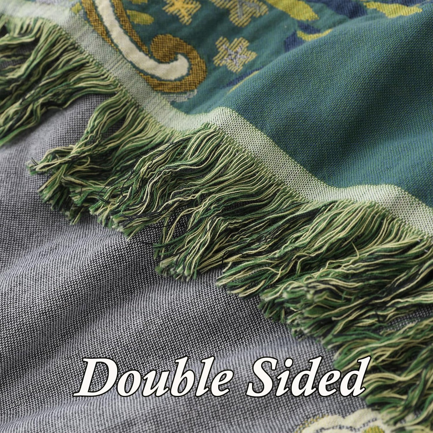 Snycler Boho Throw Blanket for Bed - 100% Cotton Ultra Soft Rustic Quilt - Green Boho Floral Printed Farmhouse Decor Bed Blankets, 80"×90" All Season Rustic Throw for Sofa Couch Chair