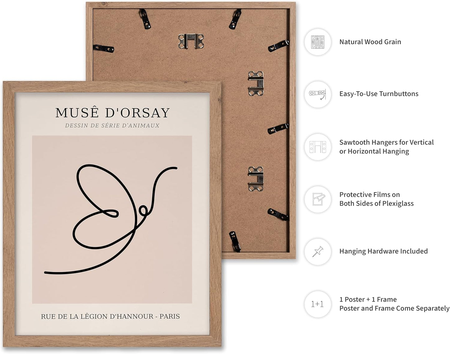 Poster Master Vintage Poster - Retro One Line Butterfly Drawing Print - Butterfly Line Art - Minimal Gift for Him, Her, Animal Lover - Abstract Decor for Home, Office, 8x10 Beige Framed