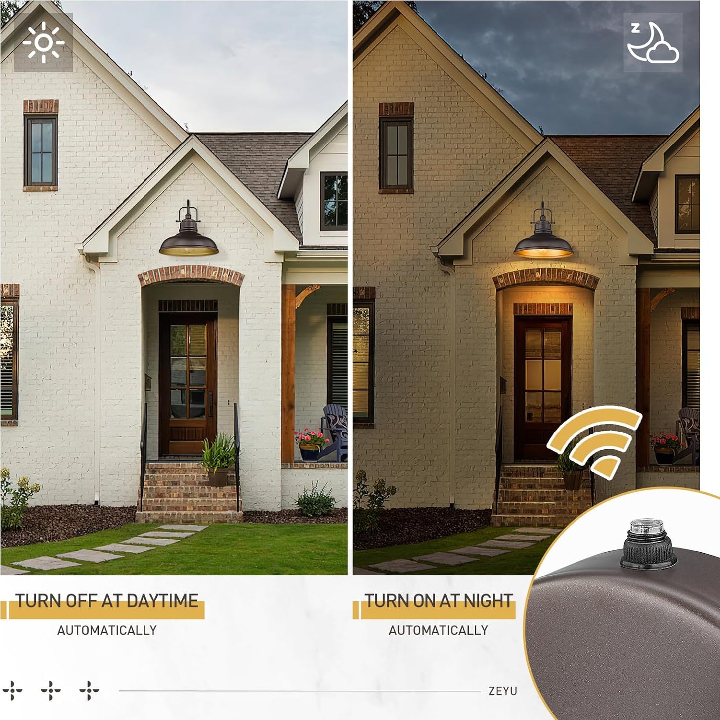 zeyu 2 Pack Outdoor Barn Light Fixtures, Farmhouse Gooseneck Wall Lights for Front Porch, 18" Dusk to Dawn Sensor Wall Sconces in Oil Rubbed Bronze Finish, 016-1BL-PC-2 ORB