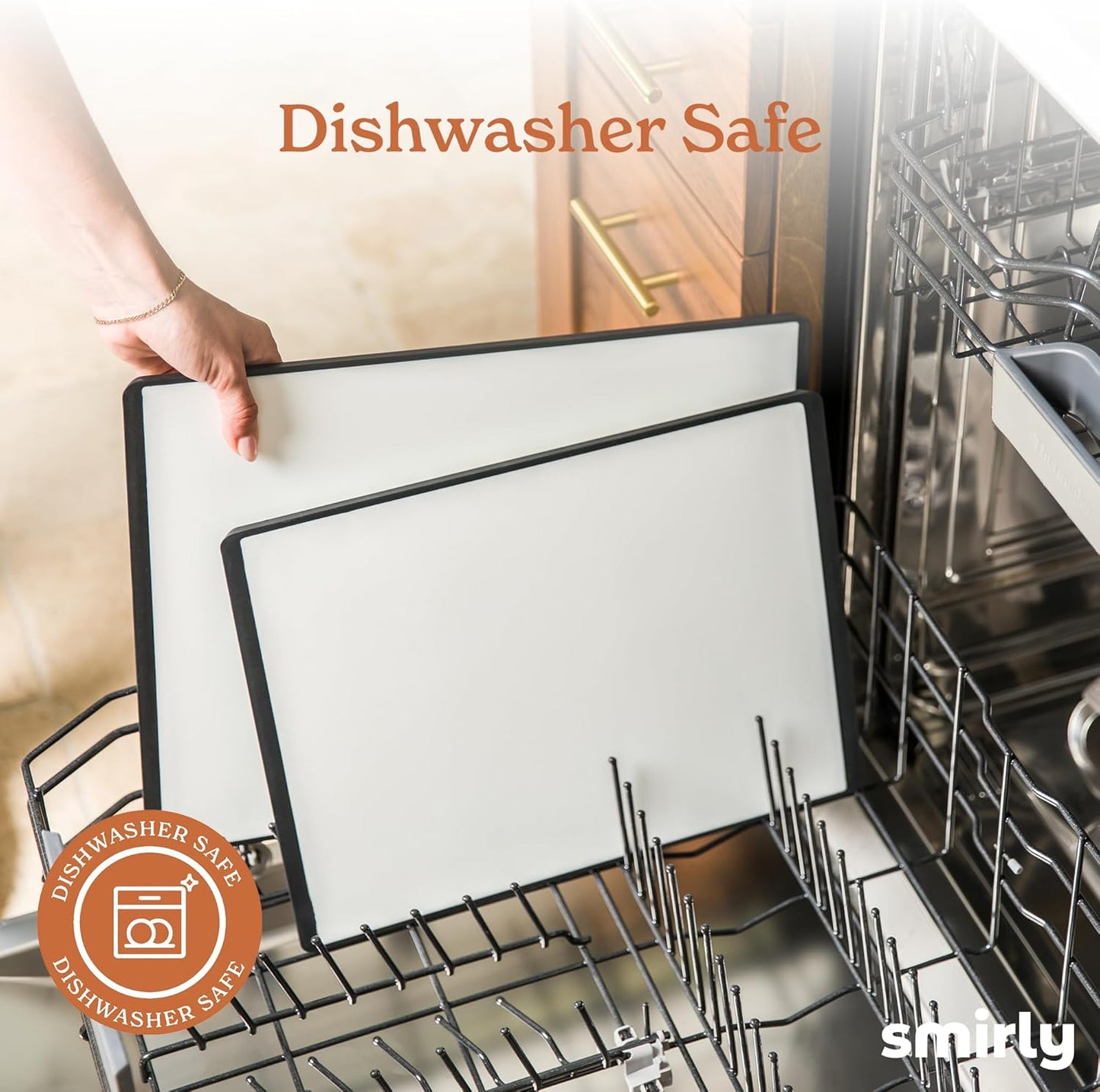 SMIRLY Plastic Cutting Board Set with Holder 3 Pieces, Non-Slip Dishwasher Safe Chopping Boards for Kitchen, Black & White