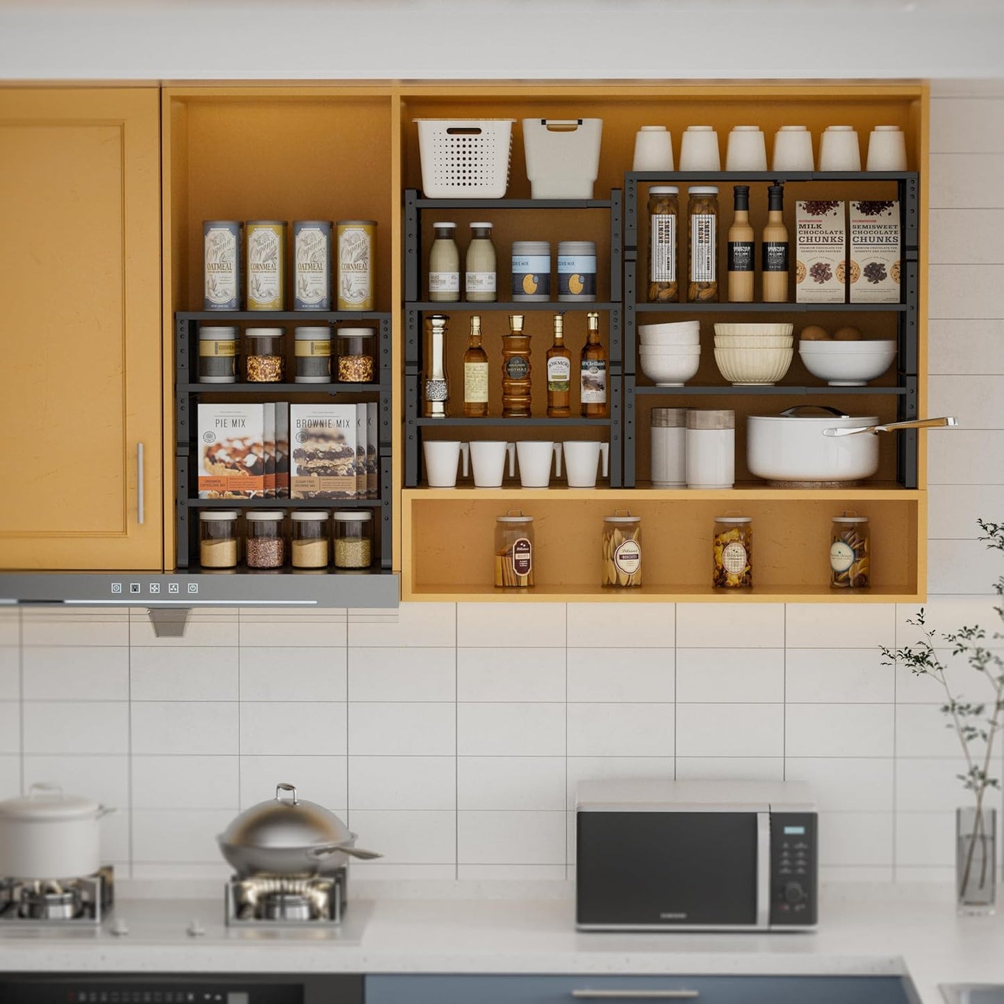 Expandable,Stackable Spice Rack,Seasoning Organizer and Storage,Spices Jar Racks for Cabinet,Countertop, Metal Pantry, Cupboard,Laundry Storages,Heavy Duty(1 Pack/Medium/Black)