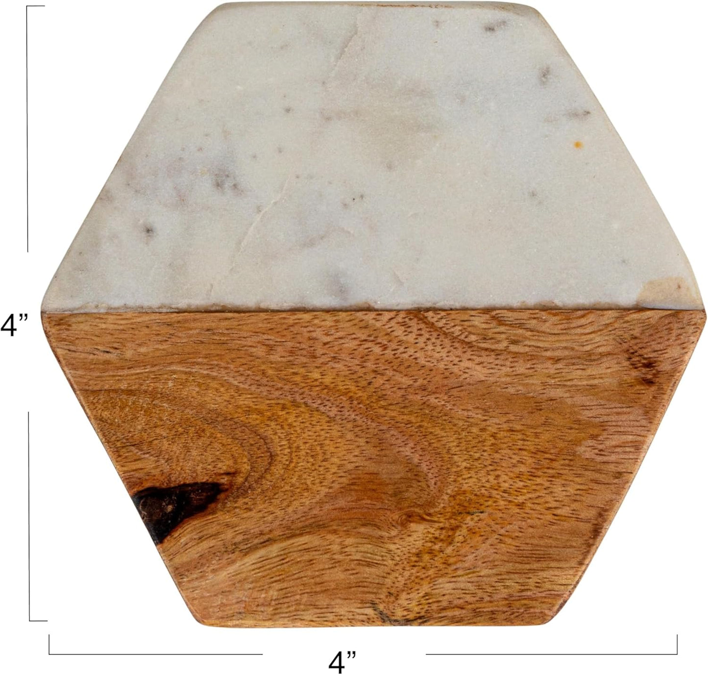 Creative Co-op Marble & Mango Wood Hexagon Coasters (Set of 4 Pieces)