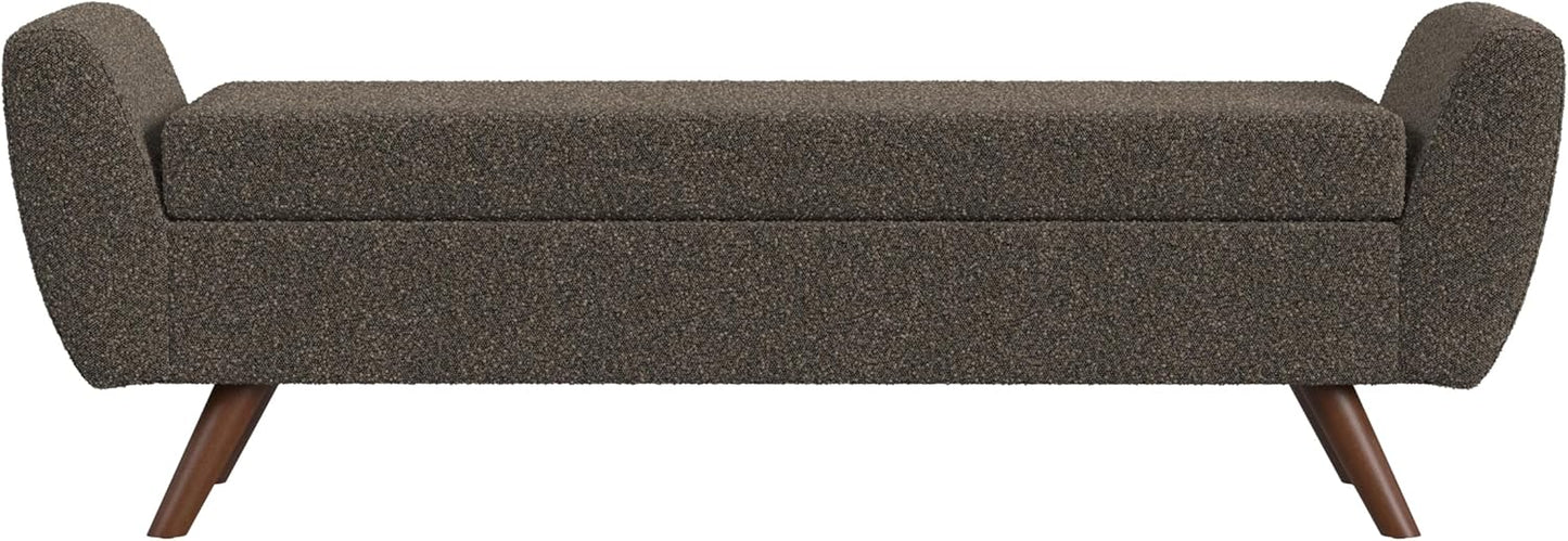 HomePop Modern Storage Bench with Wood Legs Home Décor|Bench with Storage for Living Room & Bedroom - Dark Brown Boucle