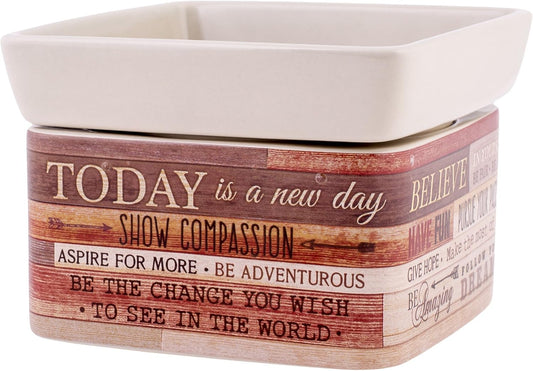 Today Aspire Change World Wood Look Stoneware Electric 2-in-1 Jar Candle and Wax Tart Oil Warmer