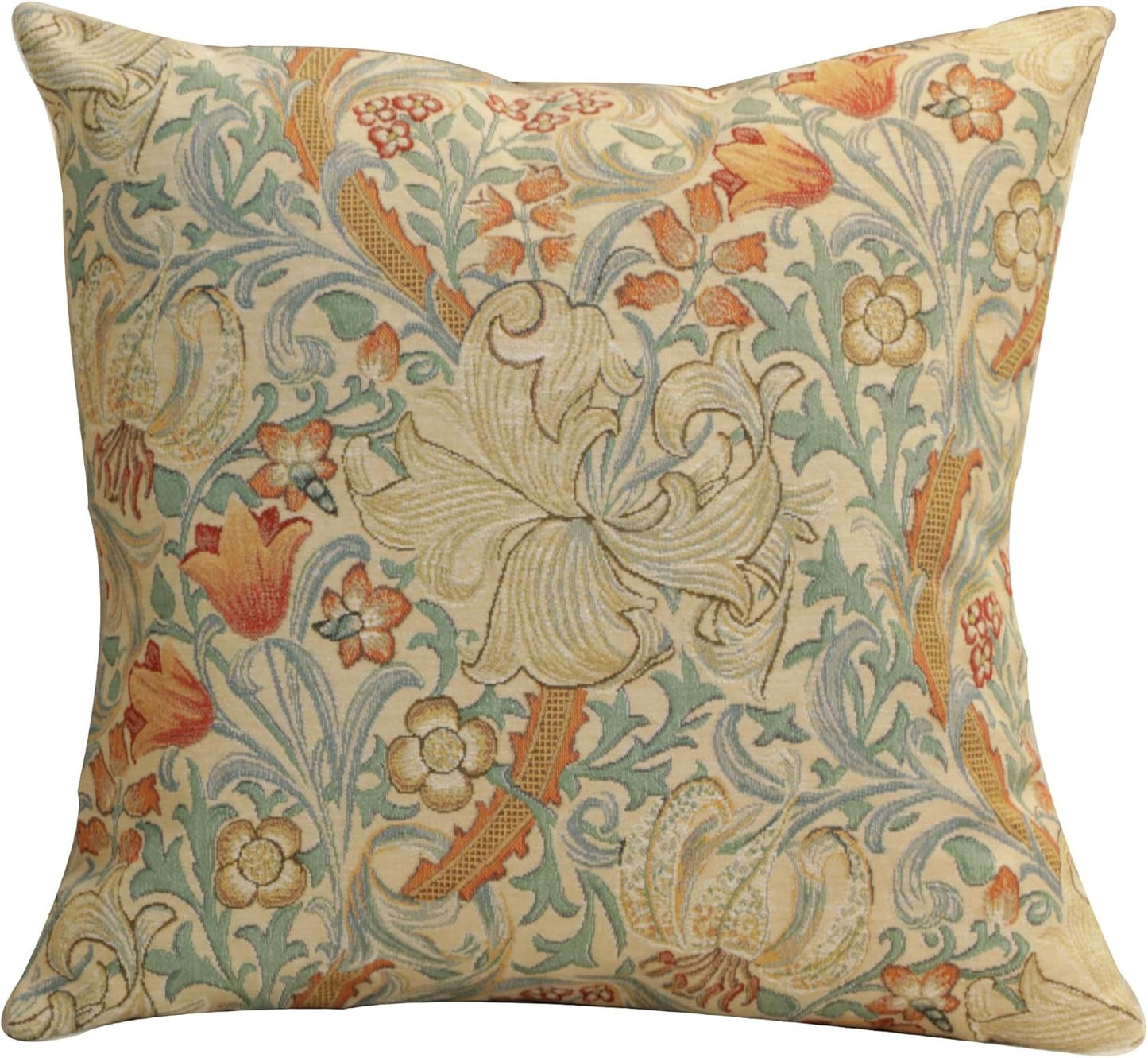 Charlotte Home Furnishings Throw Pillow Covers, Decorative Boho Pillow Cover for Couch, Living Room, Golden Lily Light Square Cushion Cases 18x18 in, European Cotton Jacquard Woven, Cozy Bedroom Decor