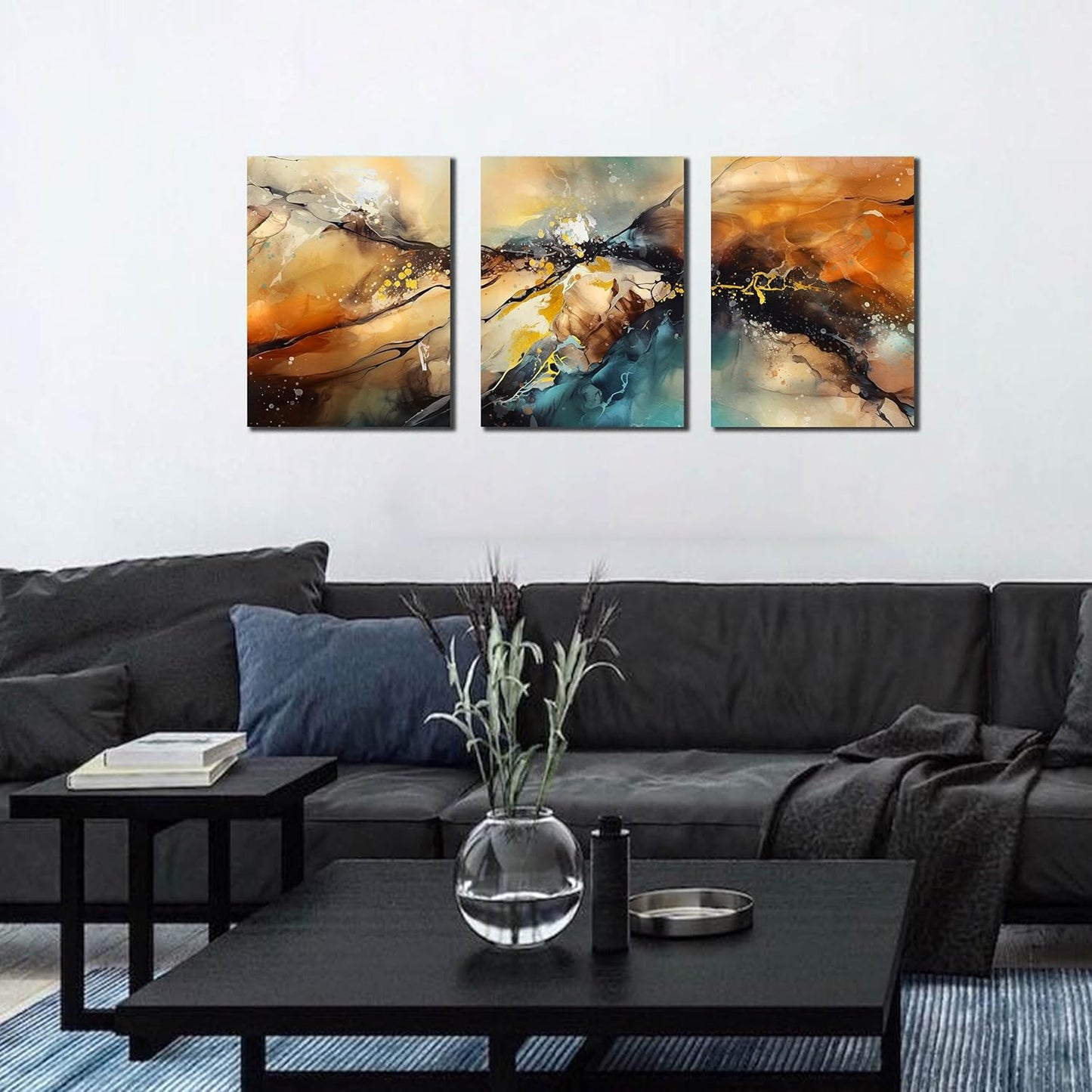 HUBOSKN Abstract Canvas Wall Art for Living Room - Modern Pictures for Office Wall Decor - 3 Piece Wall Art for Bedroom Size 12" x 16"