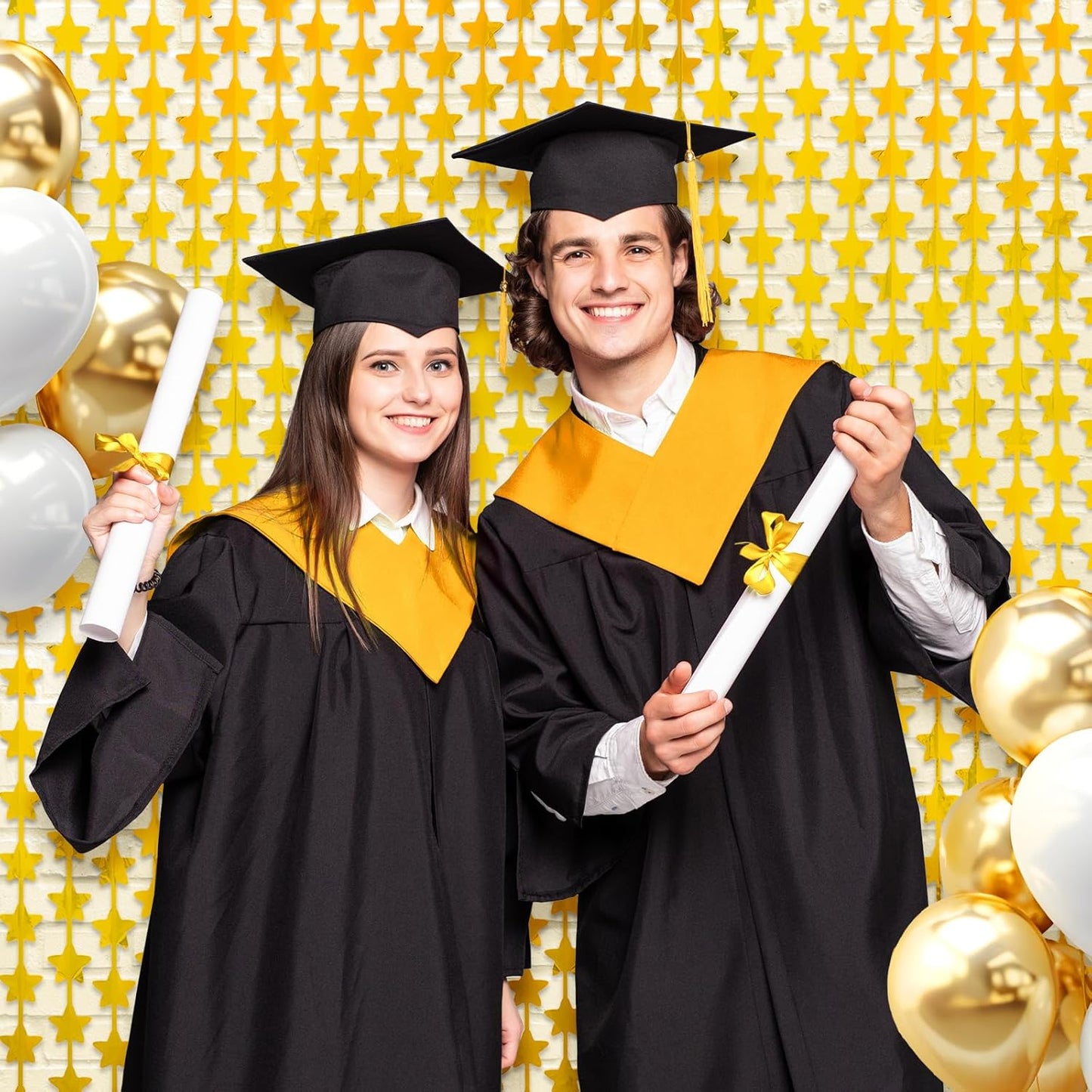 LOLStar 2 Pack Gold Stars Birthday Decorations 3.3X6.6 ft Golden Party Backdrop Foil Fringe Curtains for Bridal Baby Shower Wedding Anniversary Congrats Retirment Christmas Decors Photo Booth Props